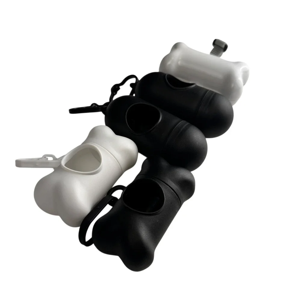 Dog Poop Bag Dispenser Bone Shape Holder Set Black White Leash Attachment C14Q‎